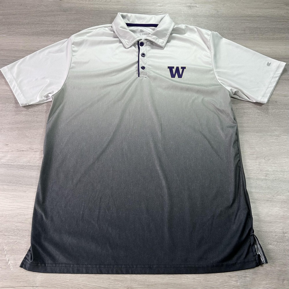 Washington Huskies Polo Shirt Mens Large White Gray Black NCAA College Colosseum